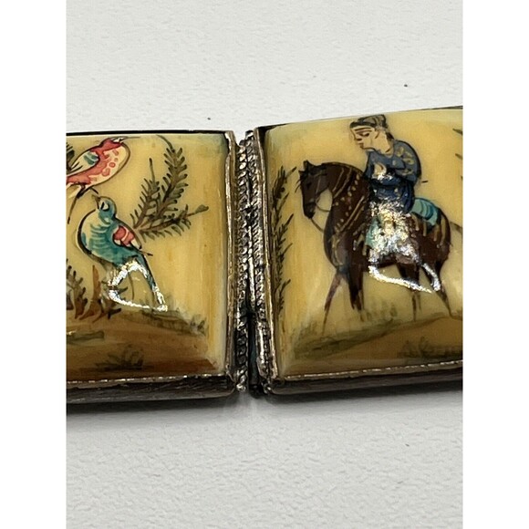 Vintage Persian Bone Hand Painted RARE 10 Panel Story Bracelet 7 1/4 - Picture 3 of 14